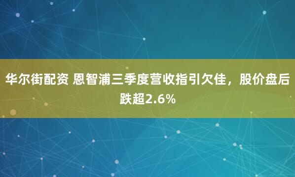 华尔街配资 恩智浦三季度营收指引欠佳，股价盘后跌超2.6%