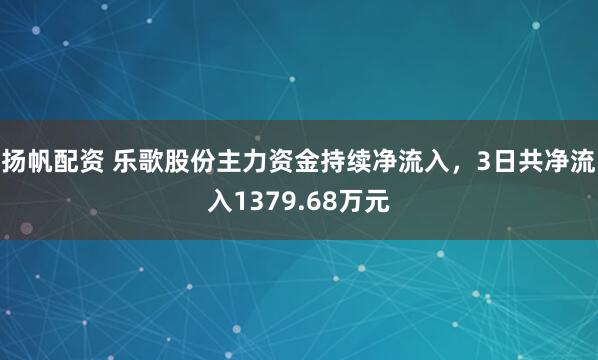 扬帆配资 乐歌股份主力资金持续净流入，3日共净流入1379.68万元